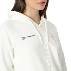 Spykar Women Full Sleeve Hood Regular Fit White Casual Sweatshirt