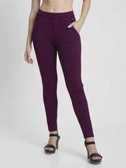 Spykar Wine Red High Rise Skinny Fit Casual Knit Track Pants for Women