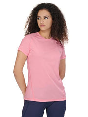 TECHNOSPORT Womens Polyester Regular Fit Crewneck Half Sleeve Shirt Sleeve Peach Large|WTW105PCHLAR