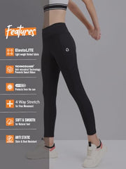 TECHNOSPORT Women's Slim Fit Active Running Tights - (WPOR75BLKSML_Black_S) Pack of 1