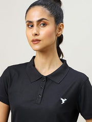 TECHNOSPORT W129 Womens T-Shirt Pique Polo Neck Half Sleeve Black M (WTW129BLKMED)