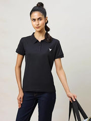 TECHNOSPORT W129 Womens T-Shirt Pique Polo Neck Half Sleeve Black M (WTW129BLKMED)