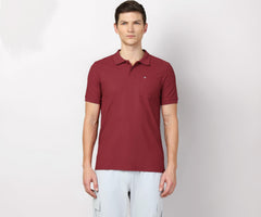TECHNOSPORT Men's Slim Fit Polo T-Shirt with Pocket - (MTOR71BRDLAR_Berry Red_L)
