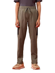 TECHNOSPORT Boys Slim Fit Sports Trackpants (Olive) Kids Track Pants with TS Flexi Moisture-Wicking Fabric, Cargo Pockets, Drawstring | Track Pants for Boys 10-12 Years