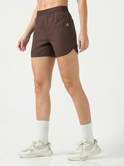 TECHNOSPORT Women Regular Fit Sports Shorts with TS Flexi (Chocolate A) Shorts for Women Running Shorts Gym Shorts Workout Wear