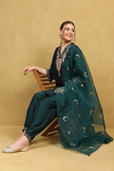 Rangriti Women's Polyester Kurta Set (CHRIMA22265AW25DPGR_Deep Green