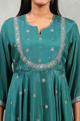 Rangriti Women's Viscose Kurta Set (HEVFS25033AW25TEL_Teal Green