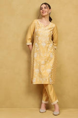 Rangriti Women's Viscose Rayon Kurta Set (FSGLM22451AW25YEL_Yellow