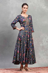 Rangriti Women's Viscose Flared Maxi Dress (FSDR22432AW25BLU_Blue