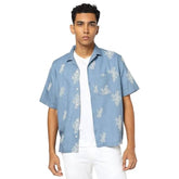 GAP Floral Print Relaxed Fit Linen Blend Shirt, Medium Blue, L