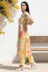 W for Woman Yellow Floral Printed Sequins Straight Kurta - (W13069-126329-S)