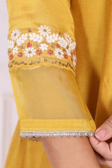 W for Woman Yellow Embroidered A-line Kurta, Pants and Dupatta Set - (WS13248-224259-M)