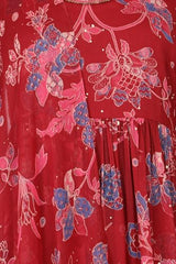 W for Woman Red Floral Printed Chiffon Flared Kurta with Straight Pants and Dupatta Set - (WS13863-126807-2XL)