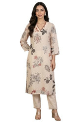 W for Woman Cream Floral Printed Lace Chiffon Straight Kurta - (W13555-122046-XXL)