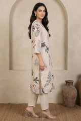 W for Woman Cream Floral Printed Lace Chiffon Straight Kurta - (W13555-122046-XXL)