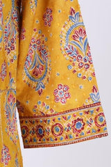 Aurelia Women’s Mustard Thread Embroidered Paisley Pure Cotton Straight Kurta With Trousers and Dupatta Set - (AS16475-510328-XL)