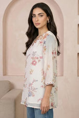 W for Woman Off White Embroidered Chiffon Straight Top - (W31463-126851-3XL)
