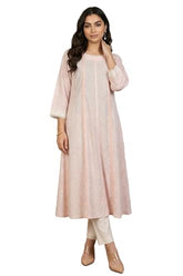 W for Woman Pastel Pink Floral Printed Lace Pure Cotton Anarkali Kurta - (W13812-127544-3XL)