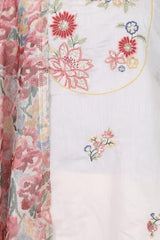 W for Woman Off White Floral Printed Thread Embroidered Chanderi Straight Kurta with Straight Pants and Dupatta Set