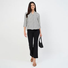 Madame Black V-Neck Printed Cotton Top