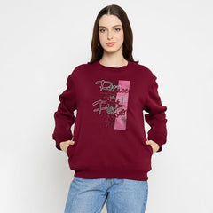 Madame Typography Printed Wine Red Pullover Sweatshirt