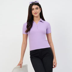 Madame Lilac Polo Neck Slim Fit T-Shirt