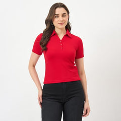 Madame Red Half-Sleeve Slim-Fit T-Shirt