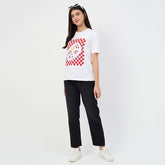 Madame White Printed Crew Neck Cotton T-Shirt