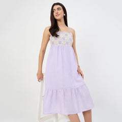 Madame Lilac Crochet Overlay Cami Dress