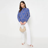Madame Printed Blue Cotton Shirt