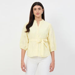 Madame Butter Yellow Belted Cotton Top