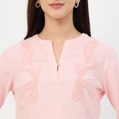 Madame Powder Pink Embroidered Cotton-Linen Tunic Top