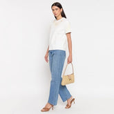 Madame White Cotton Embroidered Half-Sleeve Top