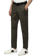 Louis Philippe Men Brown Slim Fit Solid Flat Front Formal Trousers