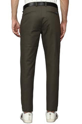 Louis Philippe Men Brown Slim Fit Solid Flat Front Formal Trousers
