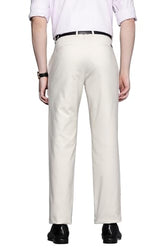 Men Cream Slim Fit Solid Flat Front Formal Trousers