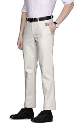 Men Cream Slim Fit Solid Flat Front Formal Trousers