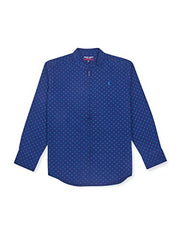 Gini & Jony Boys Blue Printed Cotton Denim Full Sleeves Shirt 13-14 Years