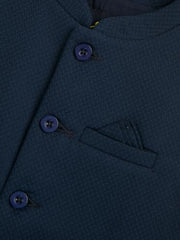 Gini and Jony boys navy blue solid cotton sleeveless Modi jacket for winter, suitable for ages 3-4 years, with a simple design.