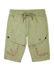 Gini and Jony Girls Green Embroidery Cotton Elasticated Pedal Pusher 9-10 Years