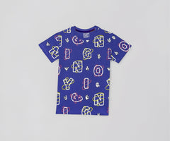 Gini and Jony Boys Blue Alphabetic Print Cotton Half Sleeves T-Shirt 7-8 Years