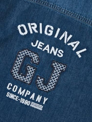 Gini and Jony Boys Blue Typographic Print Denim Full Sleeves Shirt 9-10 Years