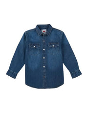 Gini and Jony Boys Blue Typographic Print Denim Full Sleeves Shirt 9-10 Years