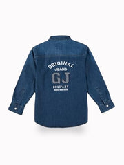 Gini and Jony Boys Blue Typographic Print Denim Full Sleeves Shirt 9-10 Years