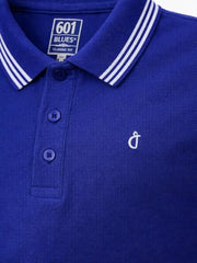 Boys Blue Solid Half Sleeve Polo T-Shirt