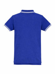 Boys Blue Solid Half Sleeve Polo T-Shirt