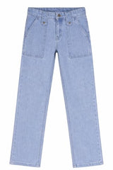 Girls Light Blue Solid Wide Leg Fixed Waist Jeans