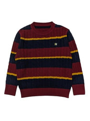 Gini and Jony Boys Navy Blue Stripes Acrylic Full Sleeves Sweater 9-10 Years