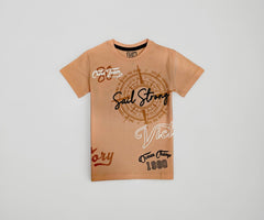 Gini and Jony Boys Peach Graphic Print Cotton Half Sleeves T-Shirt 3-4 Years