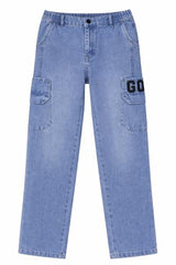 Boys Blue Washed Mid-Rise Straight Fit Jeans